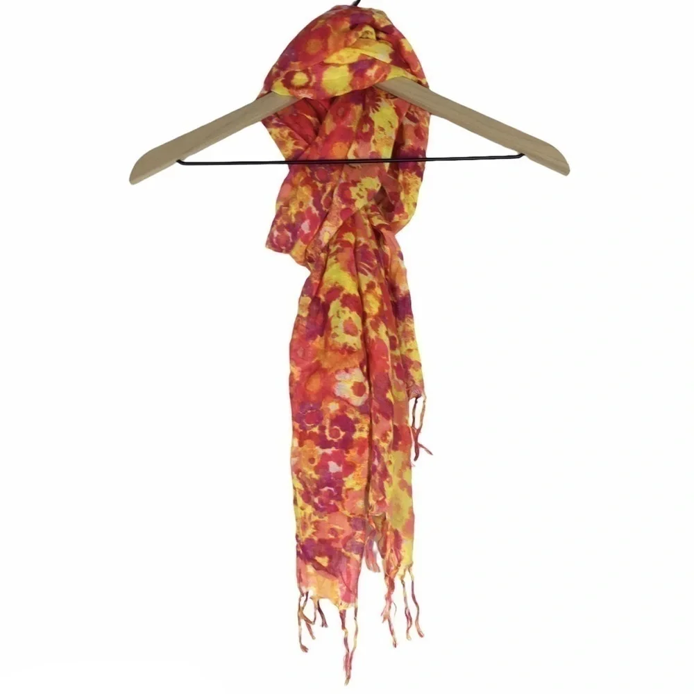 OLD NAVY Scarf Tie Dye Floral Fringe Lightweight Sheer Bright Colors Watercolor